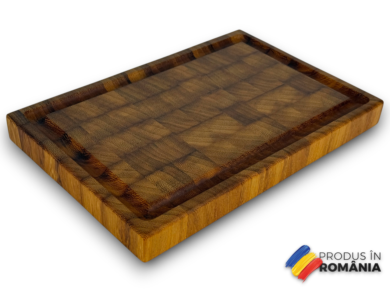 Tocator profesional de bucatarie, Fund din lemn exotic de iroko, Stil end grain, Super premium, 30x20x3 cm [10]