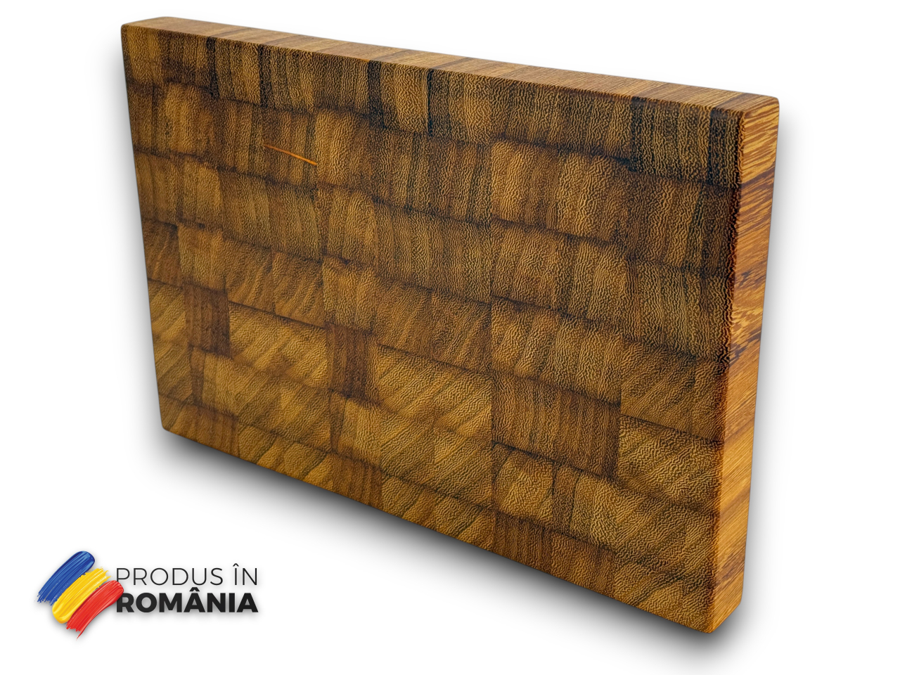 Tocator profesional de bucatarie, Fund din lemn exotic de iroko, Stil end grain, Super premium, 30x20x3 cm [13]