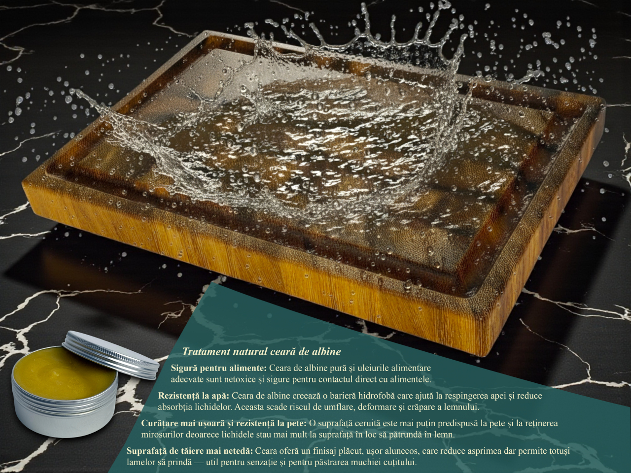 Tocator profesional de bucatarie, Fund din lemn exotic de iroko, Stil end grain, Super premium, 30x20x3 cm [7]