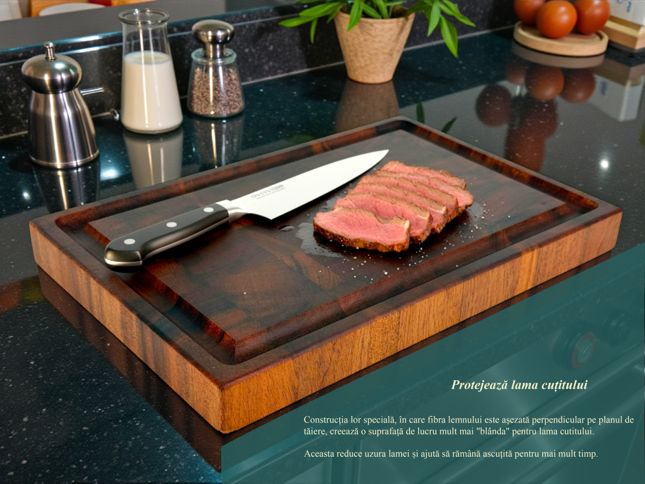 Tocator profesional de bucatarie, Fund din lemn exotic de mahon, Stil end grain, Super premium, 30x20x3 cm [8]