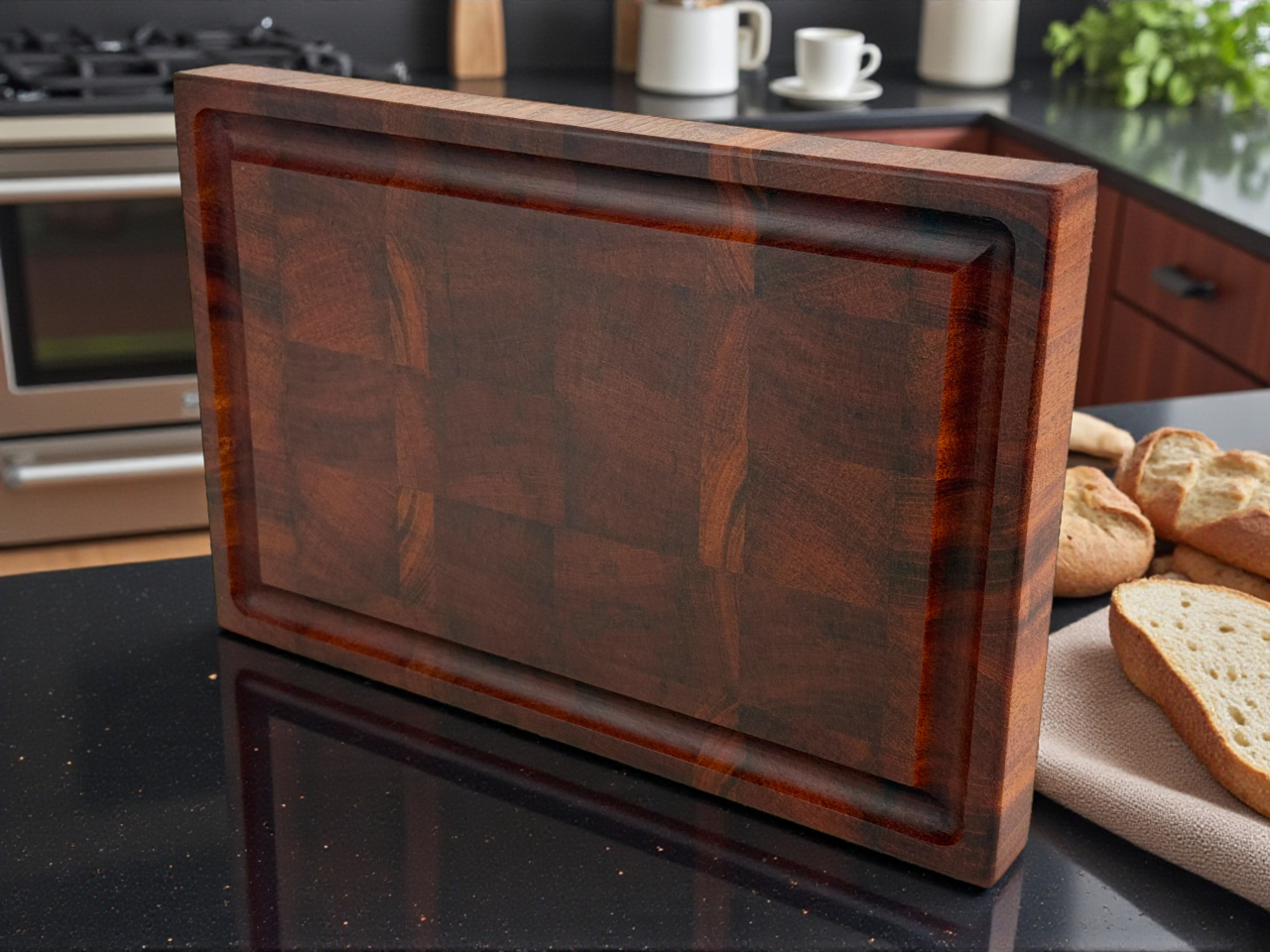 Tocator profesional de bucatarie, Fund din lemn exotic de mahon, Stil end grain, Super premium, 30x20x3 cm [9]