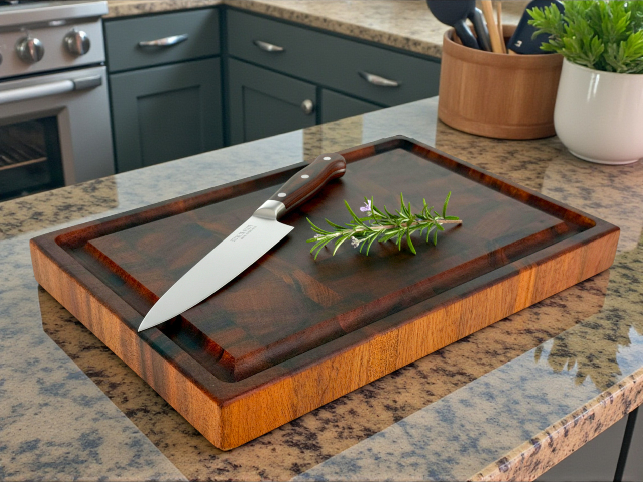 Tocator profesional de bucatarie, Fund din lemn exotic de mahon, Stil end grain, Super premium, 30x20x3 cm [2]