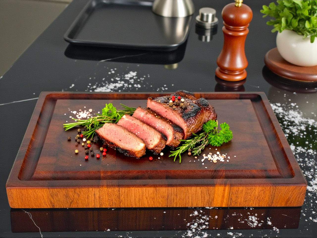 Tocator profesional de bucatarie, Fund din lemn exotic de mahon, Stil end grain, Super premium, 30x20x3 cm [3]