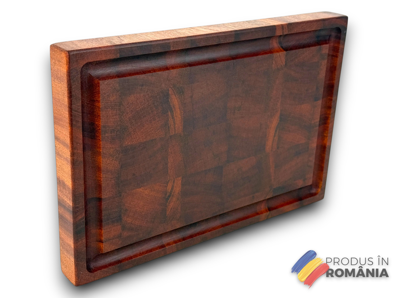 Tocator profesional de bucatarie, Fund din lemn exotic de mahon, Stil end grain, Super premium, 30x20x3 cm [12]