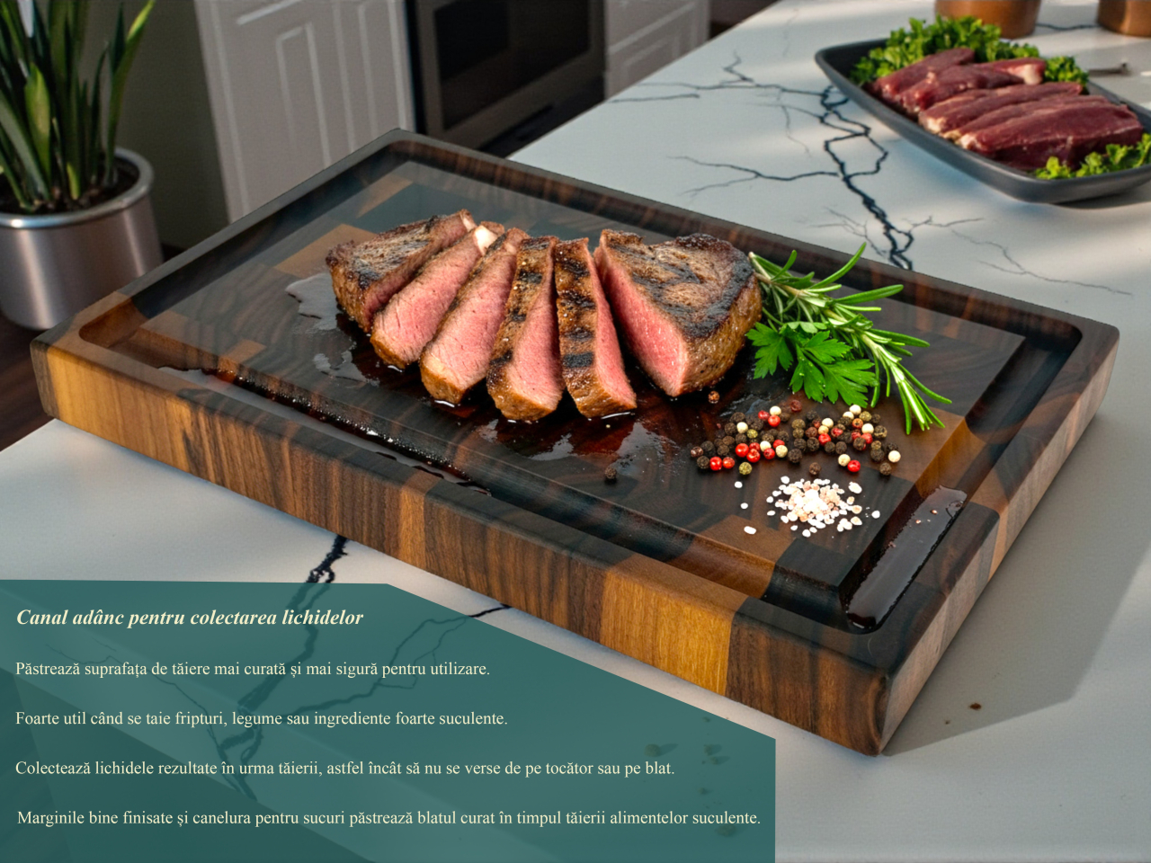 Tocator profesional de bucatarie, Fund din lemn masiv de nuc american, Stil end grain, Super premium, 30x20x3 cm [6]