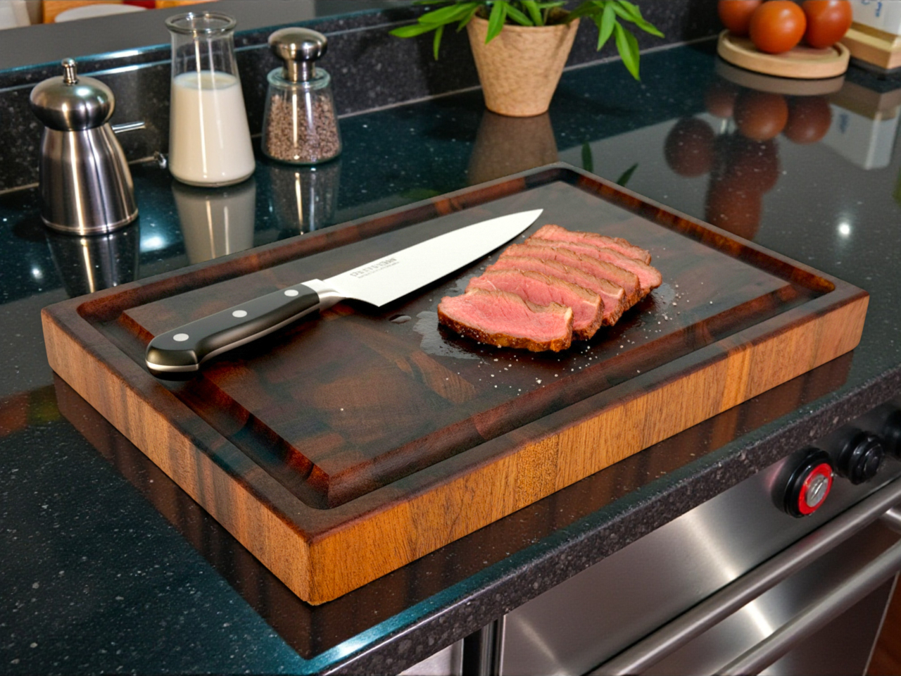 Tocator profesional de bucatarie, Fund din lemn masiv de nuc american, Stil end grain, Super premium, 30x20x3 cm [3]