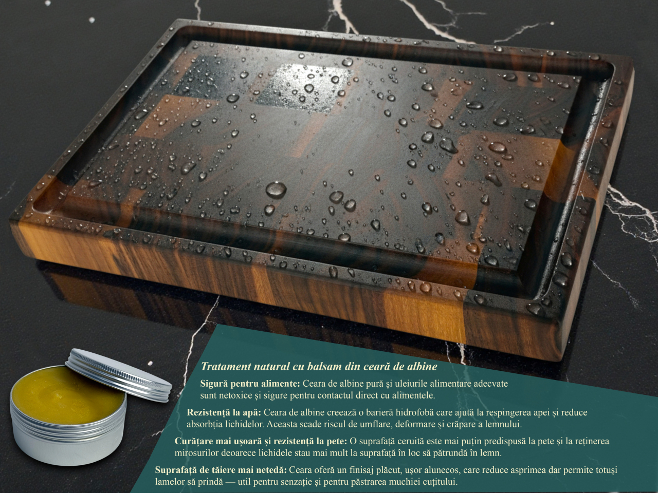 Tocator profesional de bucatarie, Fund din lemn masiv de nuc american, Stil end grain, Super premium, 30x20x3 cm [7]