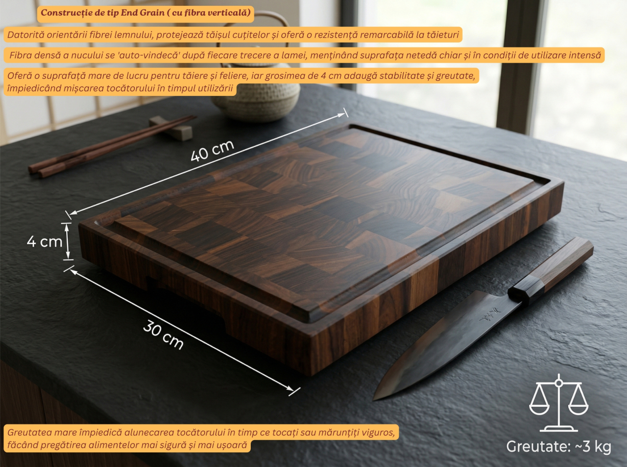 Tocator Profesional End Grain Nuc American EpiCraft 40x30x4 cm [2]
