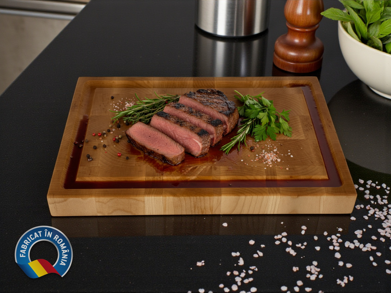 Tocator profesional de bucatarie, Fund din lemn masiv de paltin, Stil end grain, Calitate premium, 30x20x3 cm [3]