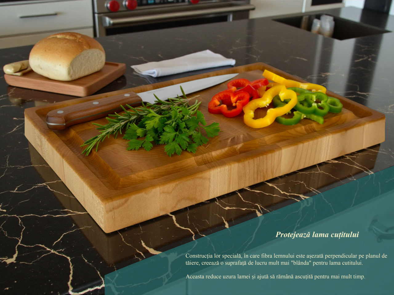 Tocator profesional de bucatarie, Fund din lemn masiv de paltin, Stil end grain, Calitate premium, 30x20x3 cm [8]