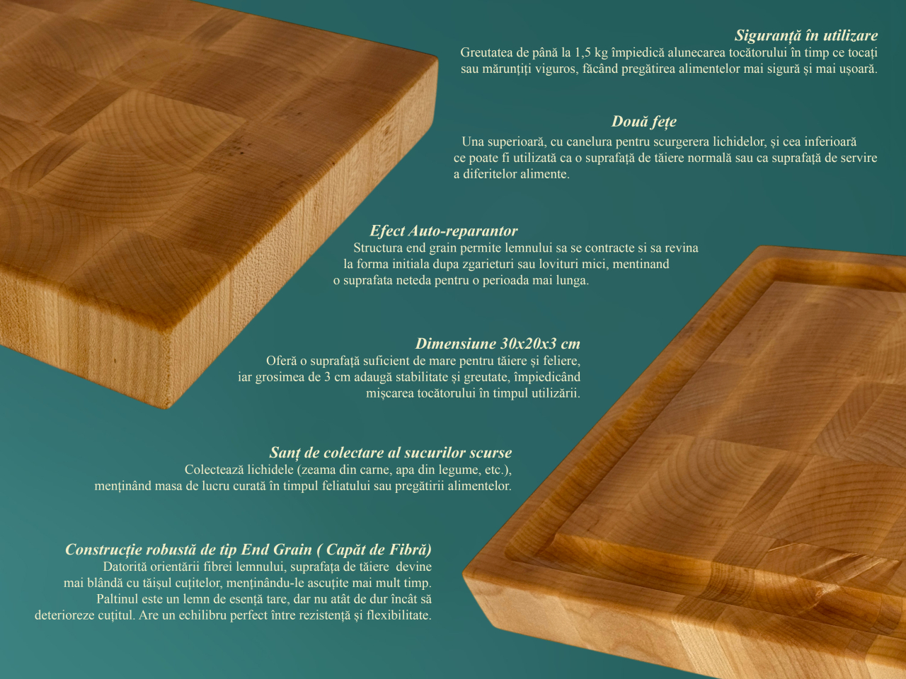 Tocator profesional de bucatarie, Fund din lemn masiv de paltin, Stil end grain, Calitate premium, 30x20x3 cm [4]
