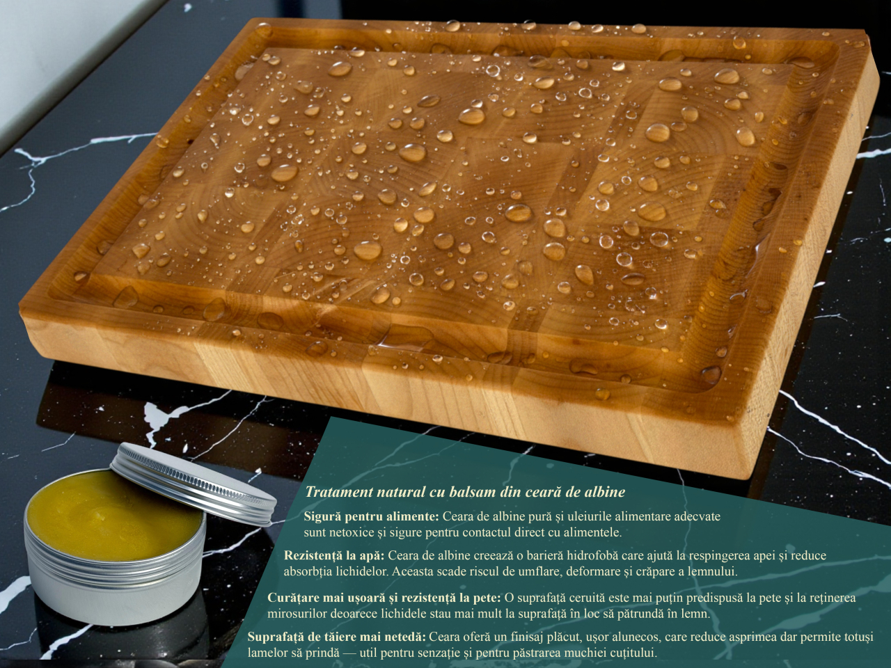 Tocator profesional de bucatarie, Fund din lemn masiv de paltin, Stil end grain, Calitate premium, 30x20x3 cm [7]