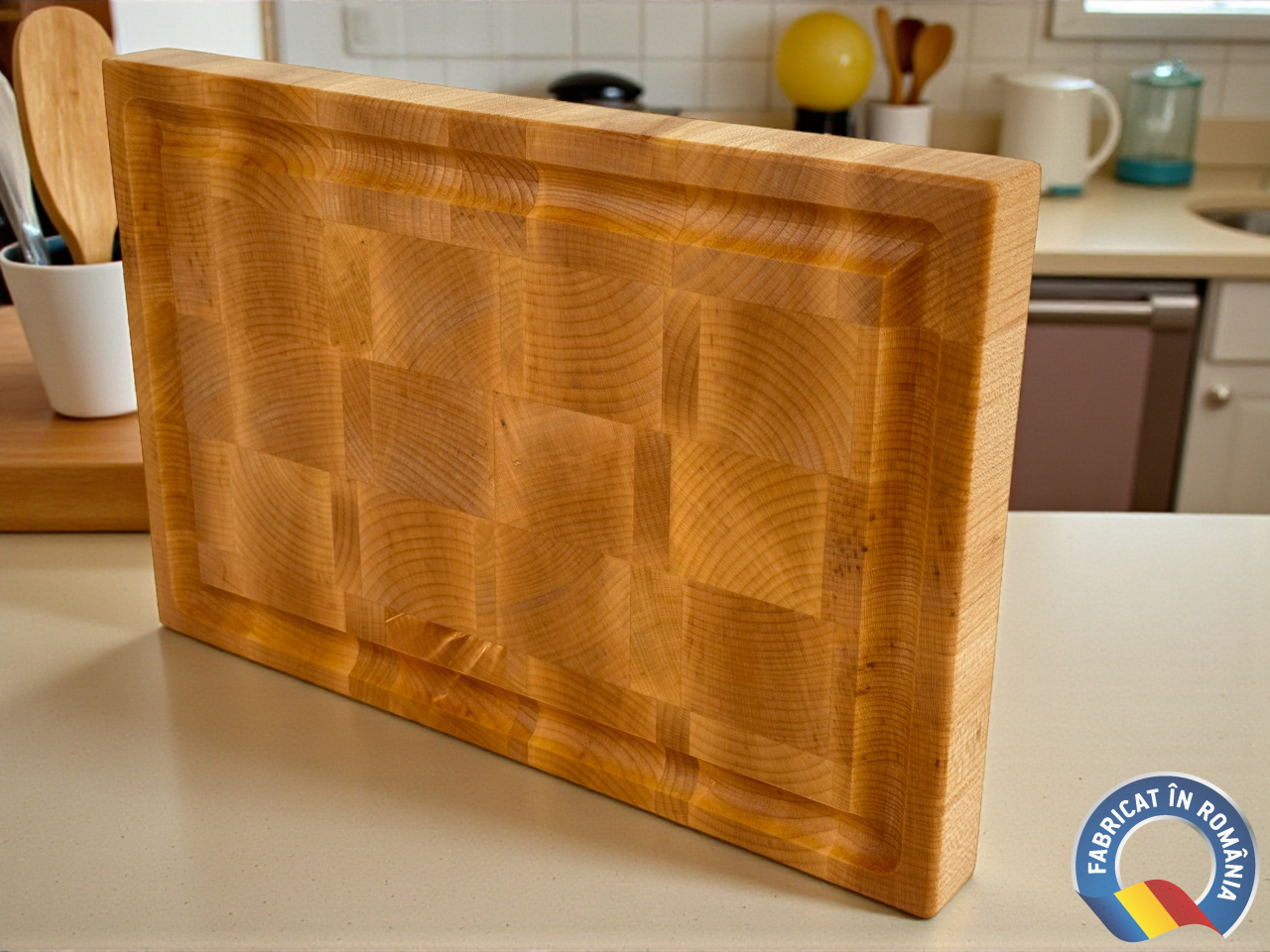 Tocator profesional de bucatarie, Fund din lemn masiv de paltin, Stil end grain, Calitate premium, 30x20x3 cm [9]