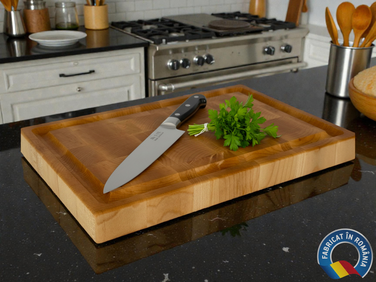 Tocator profesional de bucatarie, Fund din lemn masiv de paltin, Stil end grain, Calitate premium, 30x20x3 cm [2]