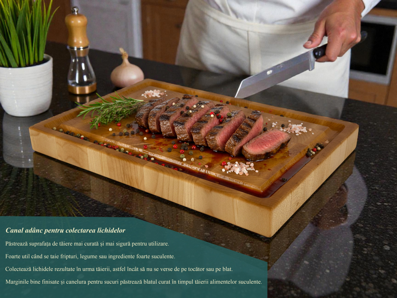 Tocator profesional de bucatarie, Fund din lemn masiv de paltin, Stil end grain, Calitate premium, 30x20x3 cm [6]