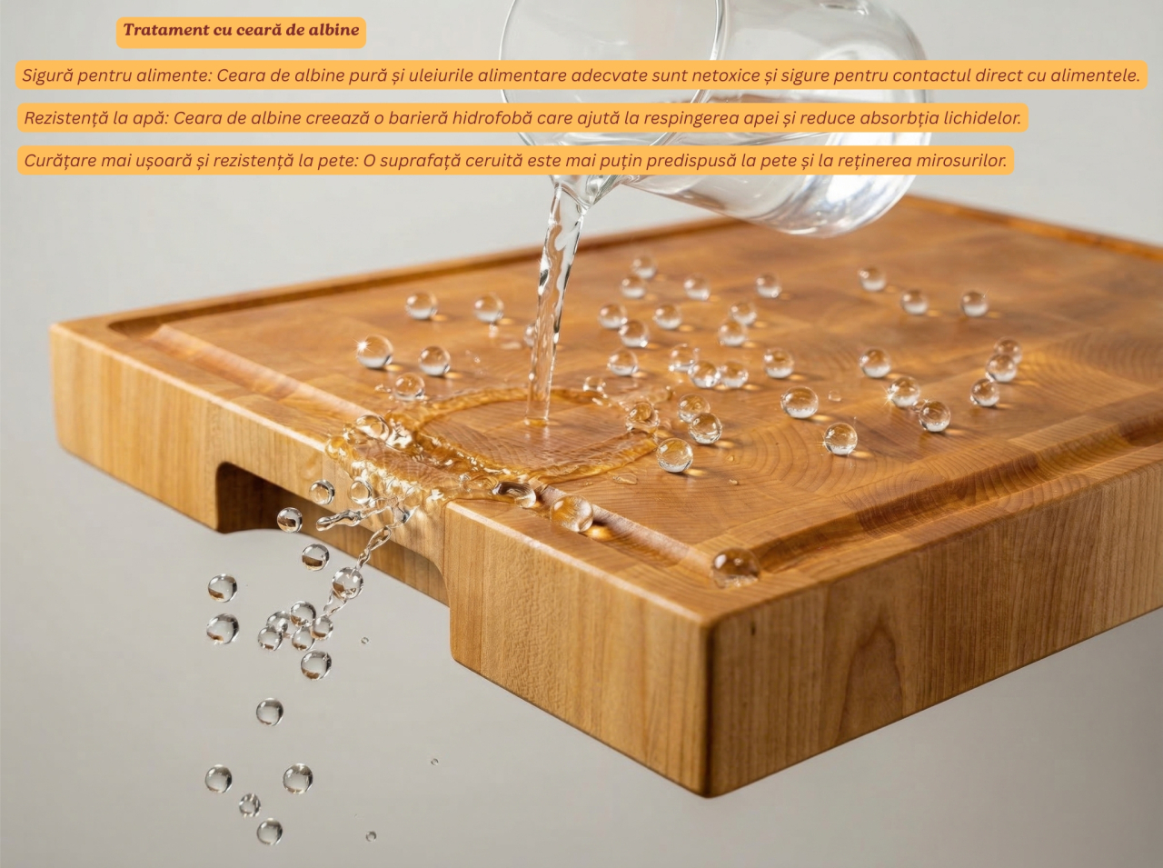 Tocator profesional de bucatarie, Fund din lemn masiv de paltin, Stil end grain, Calitate premium, 40x30x4 cm [4]