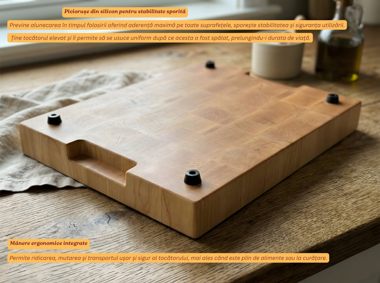 Tocator profesional de bucatarie, Fund din lemn masiv de paltin, Stil end grain, Calitate premium, 40x30x4 cm [6]