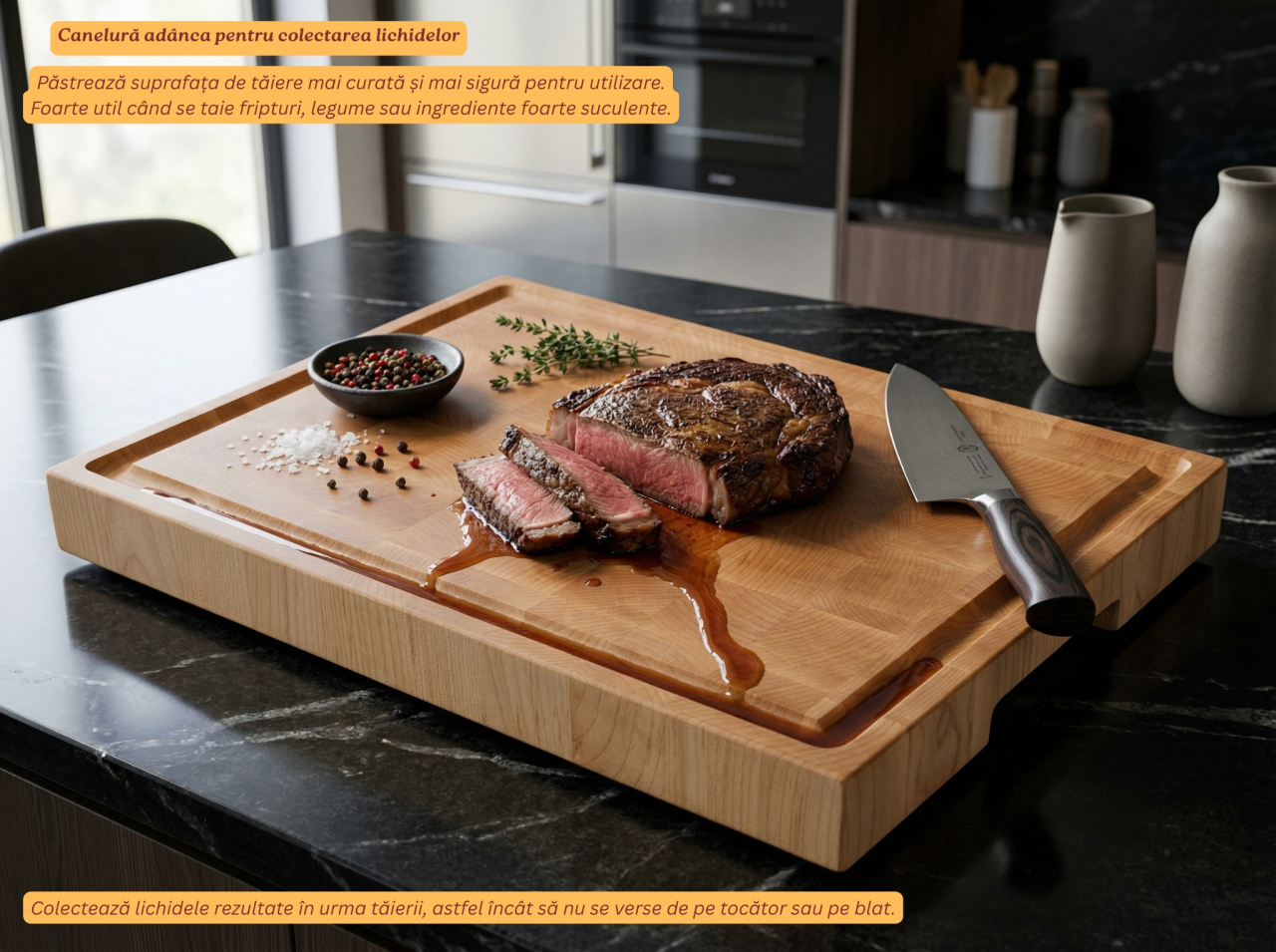 Tocator profesional de bucatarie, Fund din lemn masiv de paltin, Stil end grain, Calitate premium, 40x30x4 cm [8]