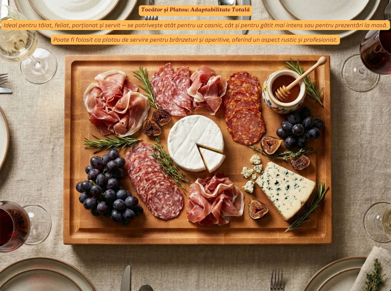 Tocator profesional de bucatarie, Fund din lemn masiv de paltin, Stil end grain, Calitate premium, 40x30x4 cm [5]