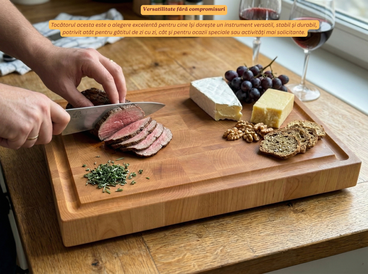 Tocator profesional de bucatarie, Fund din lemn masiv de paltin, Stil end grain, Calitate premium, 40x30x4 cm [3]