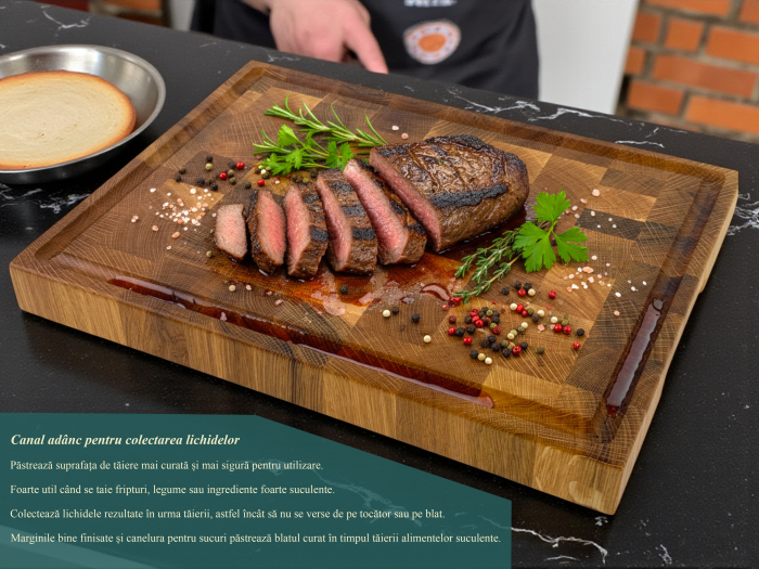 Tocator profesional de bucatarie, Fund din lemn masiv de stejar, Stil end grain, Calitate premium, 40x30x4 cm [6]