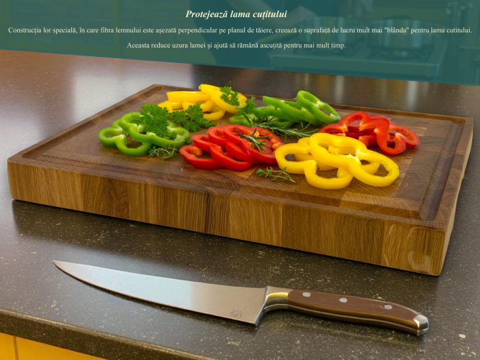 Tocator profesional de bucatarie, Fund din lemn masiv de stejar, Stil end grain, Calitate premium, 40x30x4 cm [7]