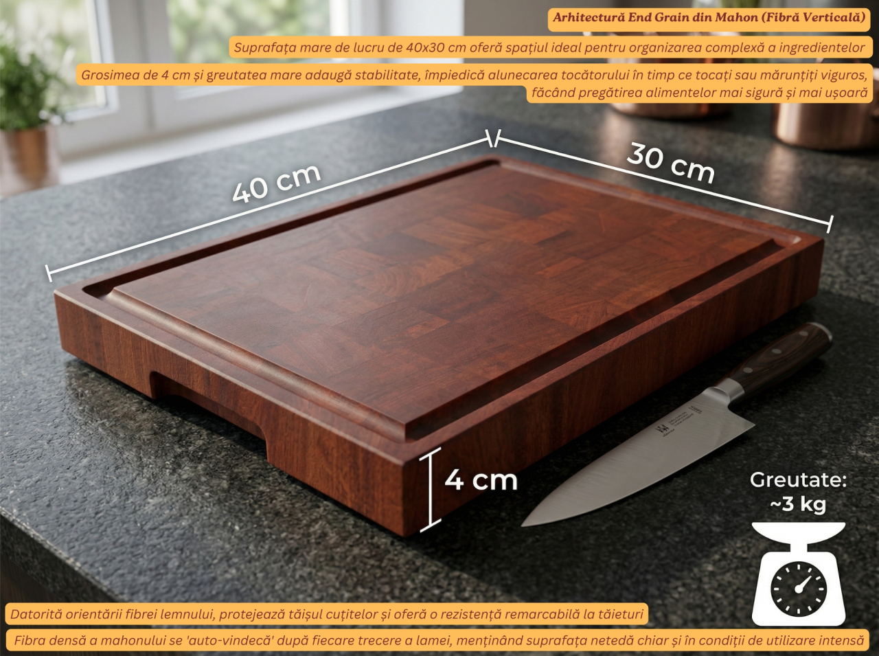 Tocator Profesional End Grain Mahon EpiCraft 40x30x4 cm [2]