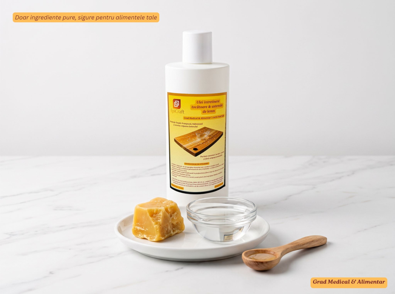 Sticlă Ulei Mineral Premium EpiCraft 500ml pentru Întreținere Tocătoare și Ustensile din Lemn [3]