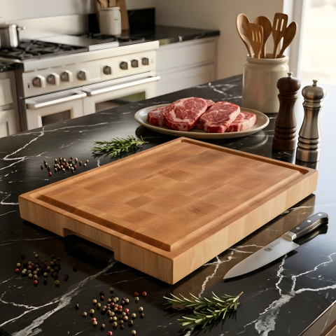 Tocătoare End Grain - Tocator profesional de bucatarie, Fund din lemn masiv de paltin, Stil end grain, Calitate premium, 40x30x4 cm