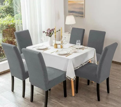 Set Huse Scaune, Canapea, Fotolii - Set 6 Huse Scaun din Bumbac Embosat GRI | HFV06