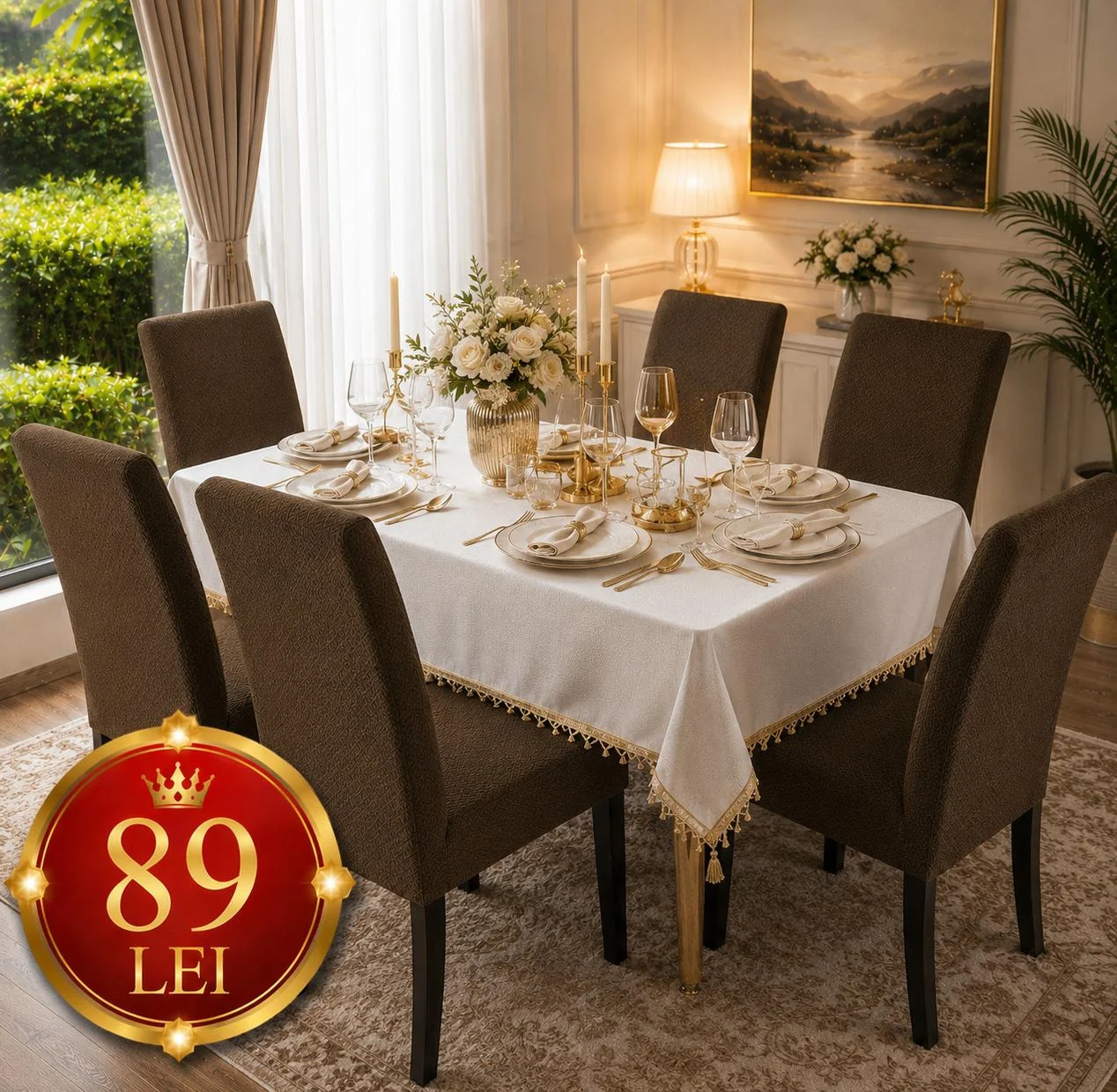 Set Huse Scaune, Canapea, Fotolii - Set 6 Huse Scaun din Bumbac Embosat MARO| HFV03