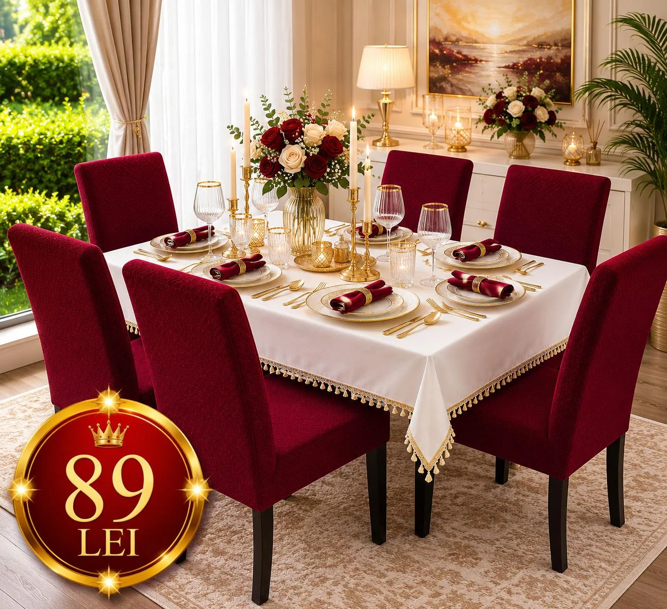 Set Huse Scaune, Canapea, Fotolii - Set 6 Huse Scaun din Bumbac Embosat VISINIU| HFV01