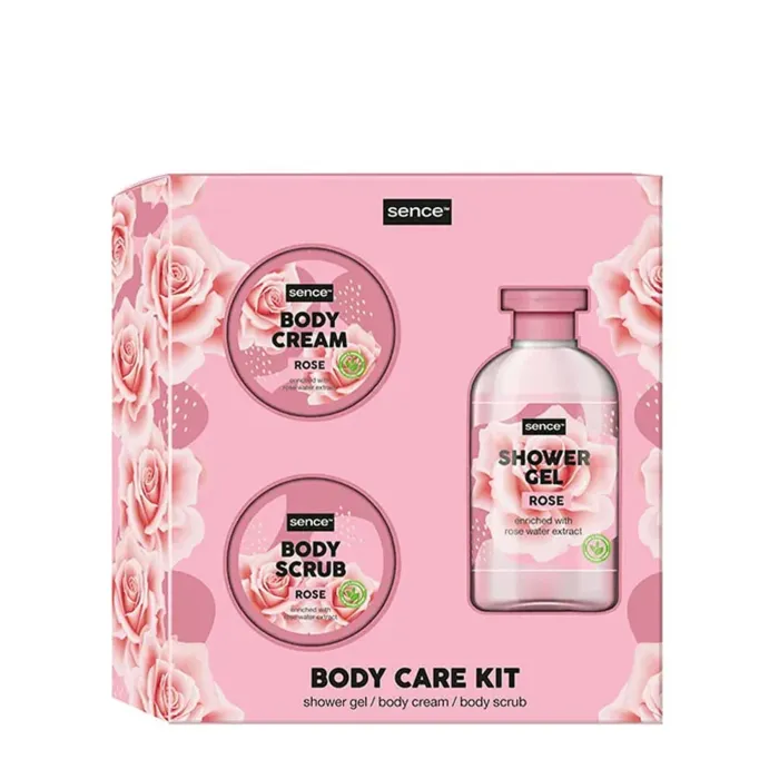 Seturi Cadou - Sence Collection Caseta femei:Gel de dus+ Crema de corp+ Scrub 166 ml+2x65 ml Rose