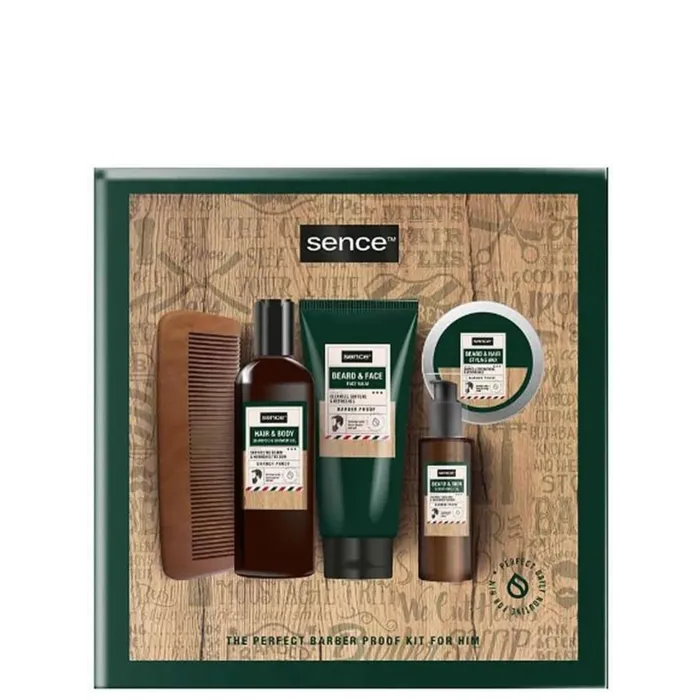 Seturi Cadou - Sence Collection set pentru barba & par:Sampon&Gel de dus+Balsam fata+Ceara+Ulei+Pieptan150+75+75+60