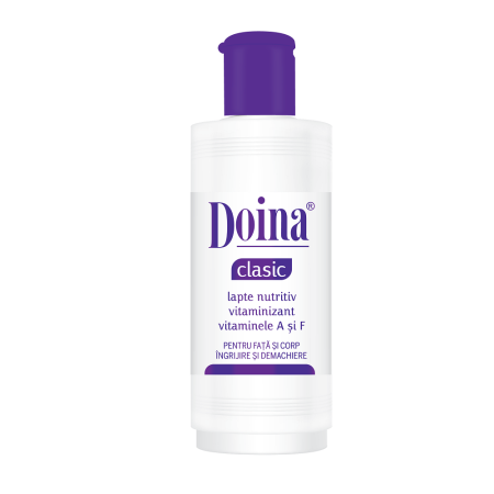 ÎNGRIJIREA TENULUI - Doina Clasic Lapte Demachiant Nutritiv 200 ml cu vitaminele A si F, ideal pentru demachiere delicata si ingrijirea tenului normal, uscat sau sensibil. Produs romanesc Farmec.
