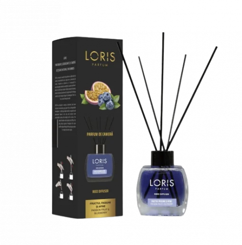 MIROS AMBIENT - Loris Odorizant de Cameră cu Bețe – Fructul Pasiunii și Afine 120 ml – Aromă Fructată și Revigorantă