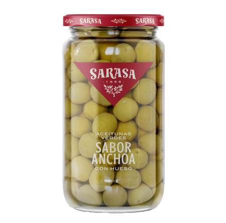 Masline - SARASA MASLINE VERZI CU ANCHOA 380G TARRINA