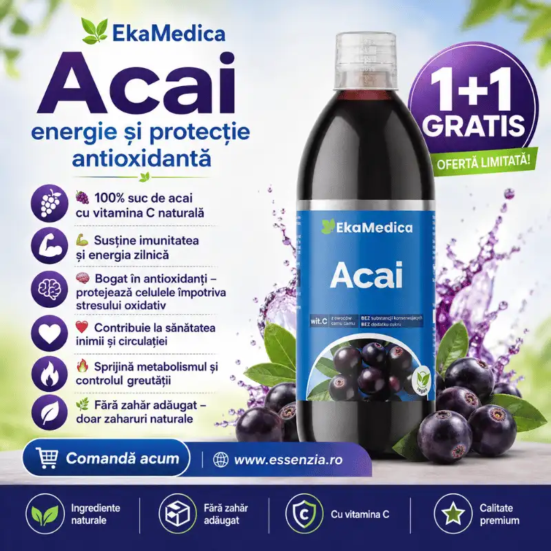 Promotii - 1+1 GRATIS Suc Natural de Acai – Superfruct Antioxidant cu Vitamina C Naturală, 500 ml