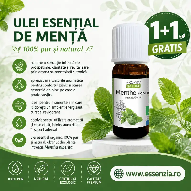 Promotii - 1+1 GRATIS Ulei Esențial Organic de Mentă – 100% Pur și Natural, 10 ml