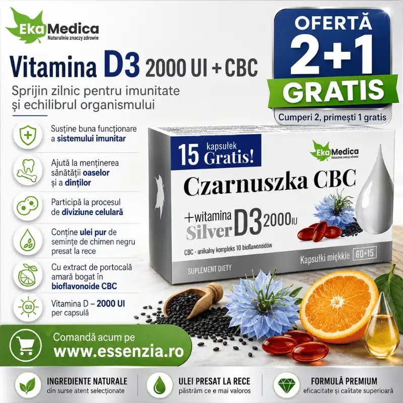 Diabet - 2+1 Gratuit  Vitamina D3 2000 UI + Chimen negru CBC - 75 capsule