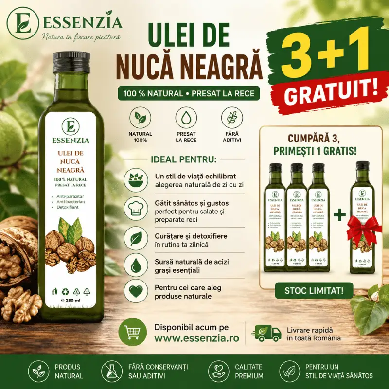 Promotii - 3+1 GRATIS Ulei de Nucă Neagră Presat la Rece – Suport Natural pentru Digestie 250 ml