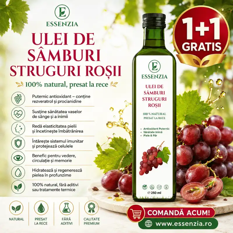 Suplimente - 1+1 GRATIS Ulei din Sâmburi de Struguri Roșii Presat la Rece – Suport Natural pentru Inima si piele 250 ml