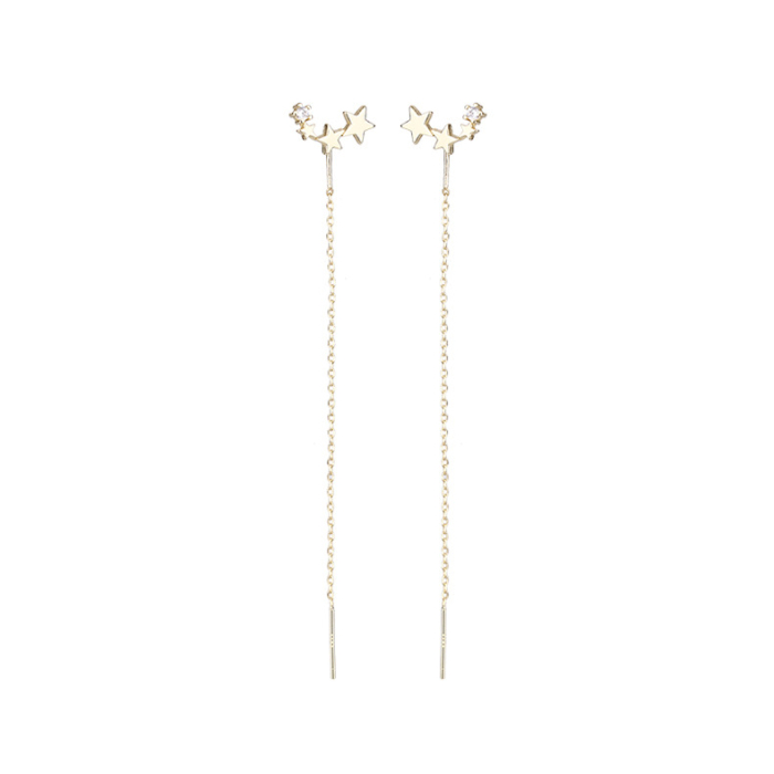 Cercei Lungi Argintii Luna cu Stele din Oțel Inoxidabil – Design Delicat și Elegant [2]