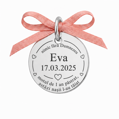 Cadouri Personalizate - Bănuț din Argint Personalizat – Cadou Aniversare 1 An (Tăierea Moțului) cu Nume și Dată