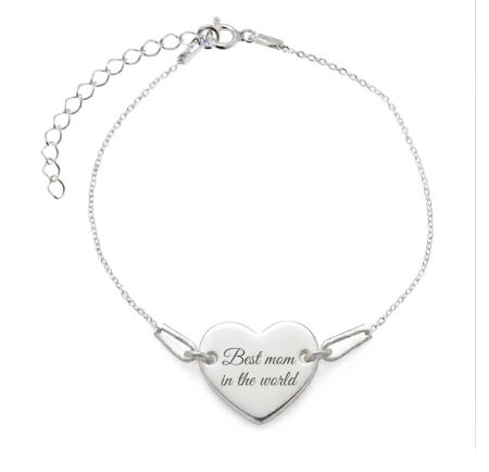 Bratari - Brățară din argint cu inimă gravată „Best Mom in the World” – Cadou special pentru mamă