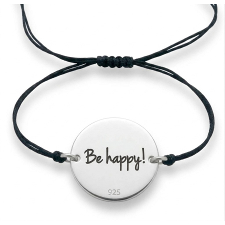 Bratari - Brățară reglabilă din argint 925 „Be Happy” – cadou minimalist pentru femei
