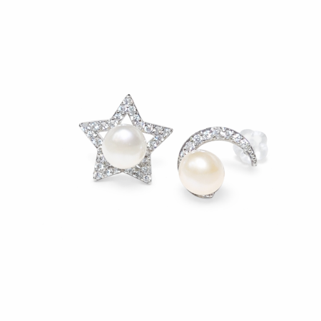 Cercei - Cercei Aurii Asimetrici Lună și Stea „Astra Duo” – Design Modern, Elegant