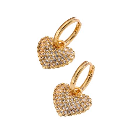 Cercei - Cercei Aurii cu Inimă și Pietre Strălucitoare „Celeste Heart” – Design Elegant, Hoop Modern