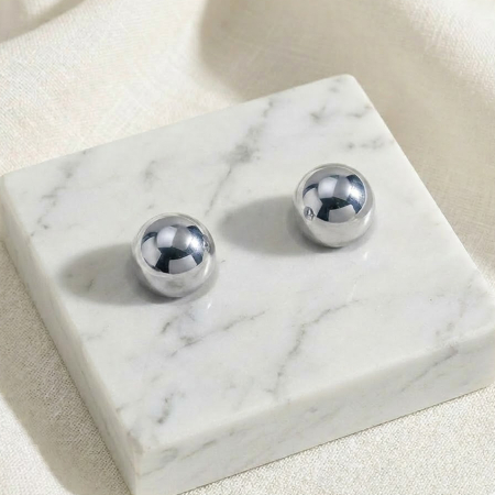 Cercei - Cercei Bilă Argintii Orin din Oțel Inoxidabil – Design Minimalist și Modern