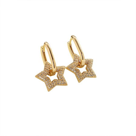 Cercei - Cercei Star aurii oțel inoxidabil cu pietricele | Eleganți